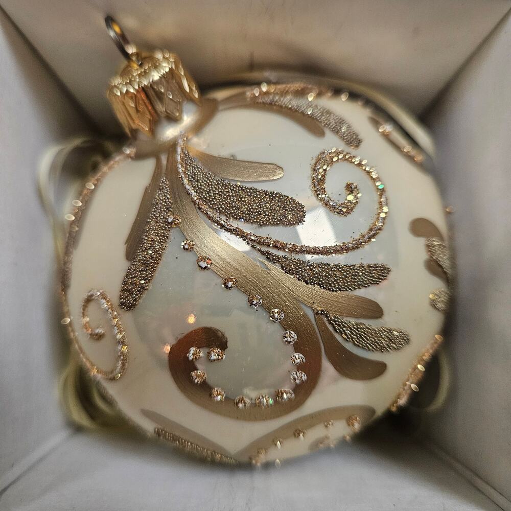 Demdaco Christmas Ornament Holly Ridge Collection Gold Ball Made Poland NIB